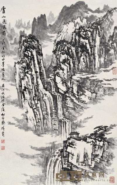 宋文治 丁卯（1987）年作 庐山飞瀑图 镜心 67.5×42.5cm